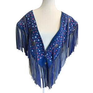 Vintage RARE Chasser Leather Suede Fringe Western American Blue Stars Navajo